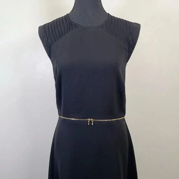 Sandro Paris Fit And Flare Gold Tone Waist Chiffon Black Dress - Picture 2 of 16